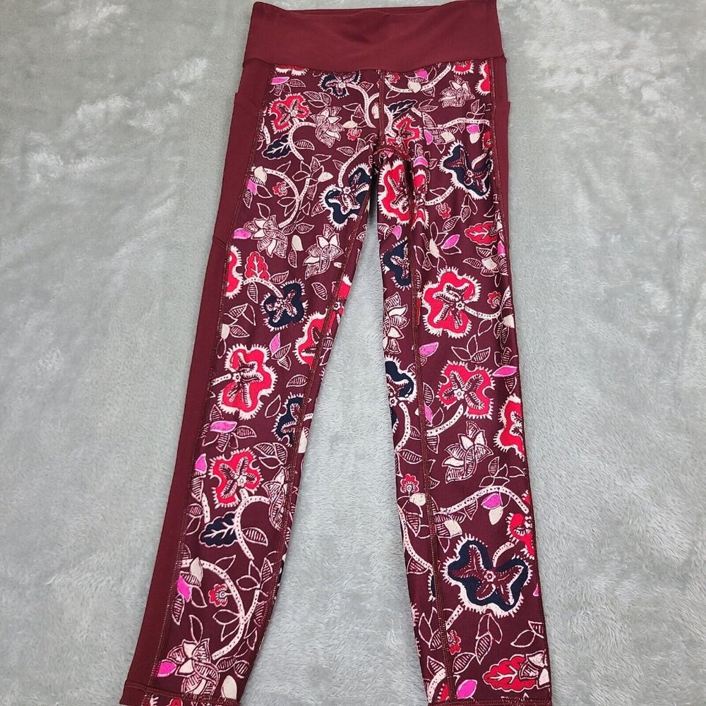 Athleta Maroon & Batik Print Floral Leggings‎ Size Small